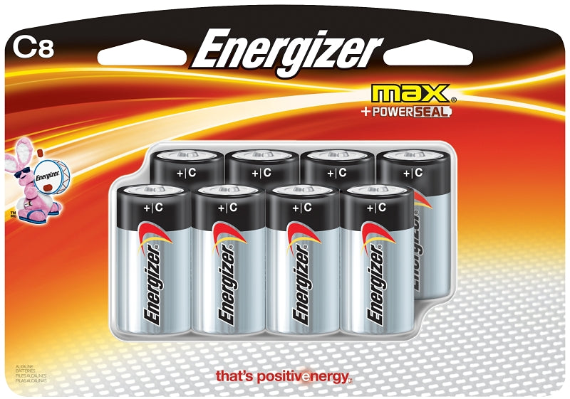 Energizer E93BP-8H Battery, 1.5 V Battery, 8350 mAh, C Battery, Alkaline, Manganese Dioxide, Zinc