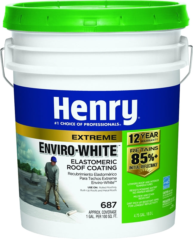 Henry HE687406 Elastomeric Roof Coating, White, 5 gal Pail, Cream