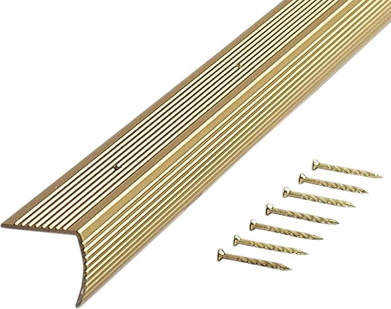 M-D 79558 Stair Edging, 96 in L, 1-1/8 in W, Aluminum, Stain Brass