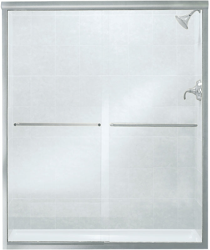 Sterling 5475-59S-G05 Shower Door, Clear Glass, Tempered Glass, Frameless Frame, Aluminum Frame, Stainless Steel