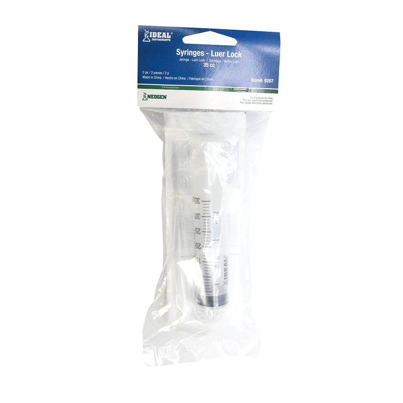 Neogen 9267 Luer Lock Syringe, 35 cc, Polypropylene, Clear