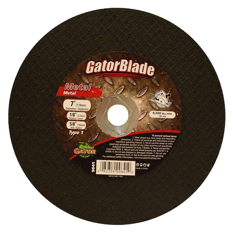 Gator 9641 Cut-Off Wheel, 7 in Dia, 1/8 in Thick, 5/8 in Arbor, Aluminum Oxide Abrasive