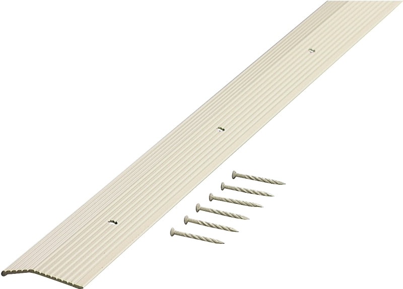 M-D 74336 Carpet Trim, 72 in L, 1.38 in W, Fluted Surface, Aluminum, Almond