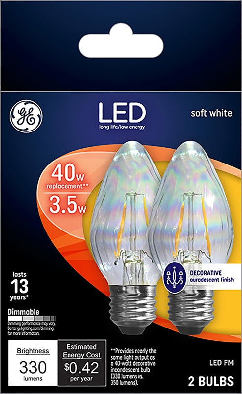 GE 93103494 Light Bulb, Decorative, Flame Lamp, 40 W Equivalent, Medium Lamp Base, Dimmable, Clear, Soft White Light
