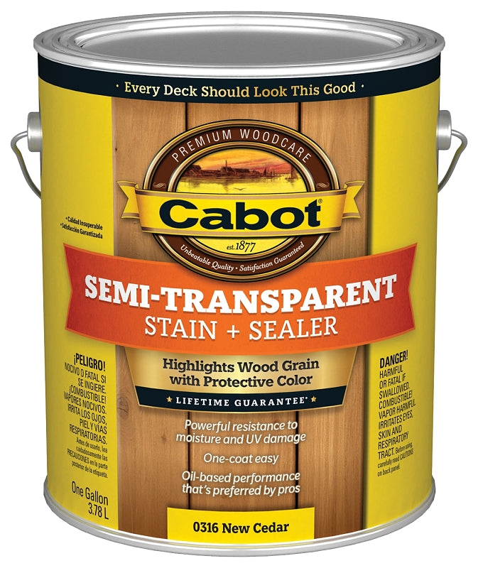 Cabot 140.0000316.007 Semi Transparent Stain, New Cedar, Liquid, 1 gal