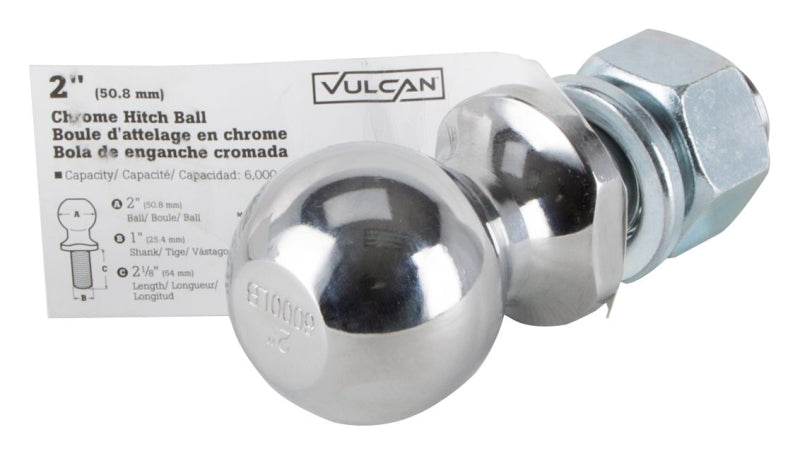 Vulcan HBB10 Hitch Ball, 2 in Dia Ball, 1 in Dia Shank, 6,000 lb Gross Towing