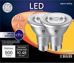 GE 93116055 LED Light Bulb, R20 Lamp, 50 W Equivalent, E26 Medium Lamp Base, Yes, Clear, Warm White Light