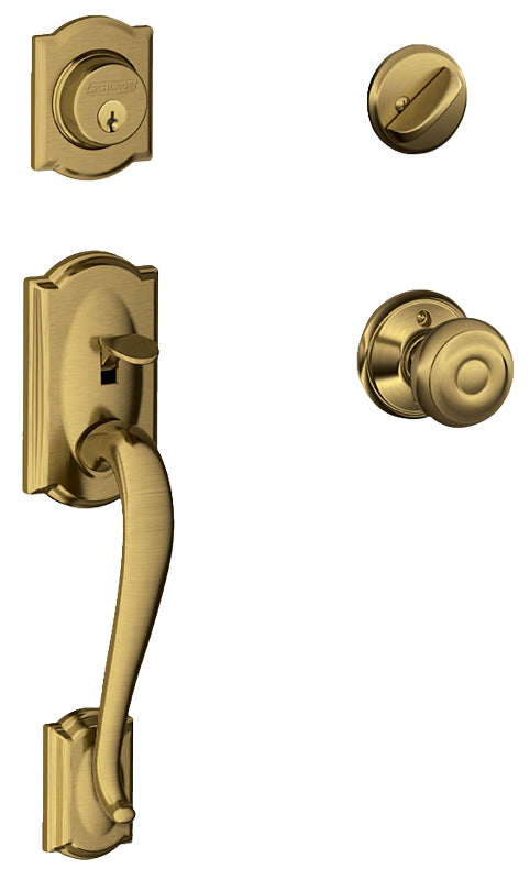 Schlage F Series F60VCAMXGEO609 Combination Lockset, Mechanical Lock, Knob Handle, Round Design, Antique Brass