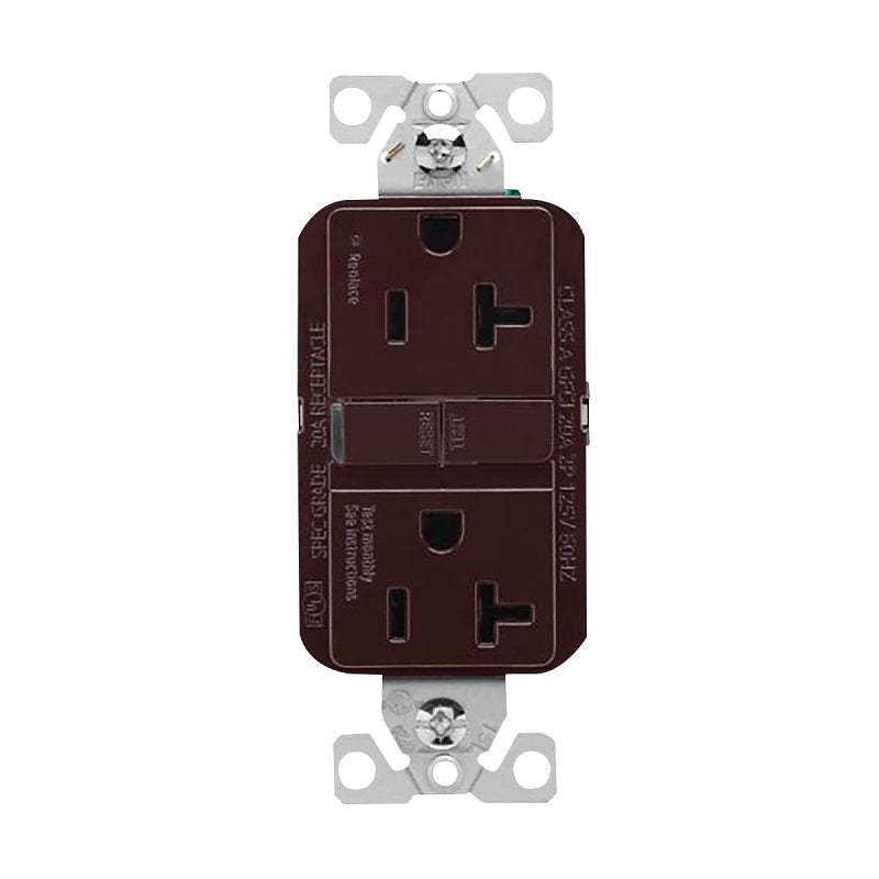 Eaton GF20B GFCI Receptacle, 125 V, 20 A, NEMA: NEMA 5-20R, Back, Side Wiring, Brown
