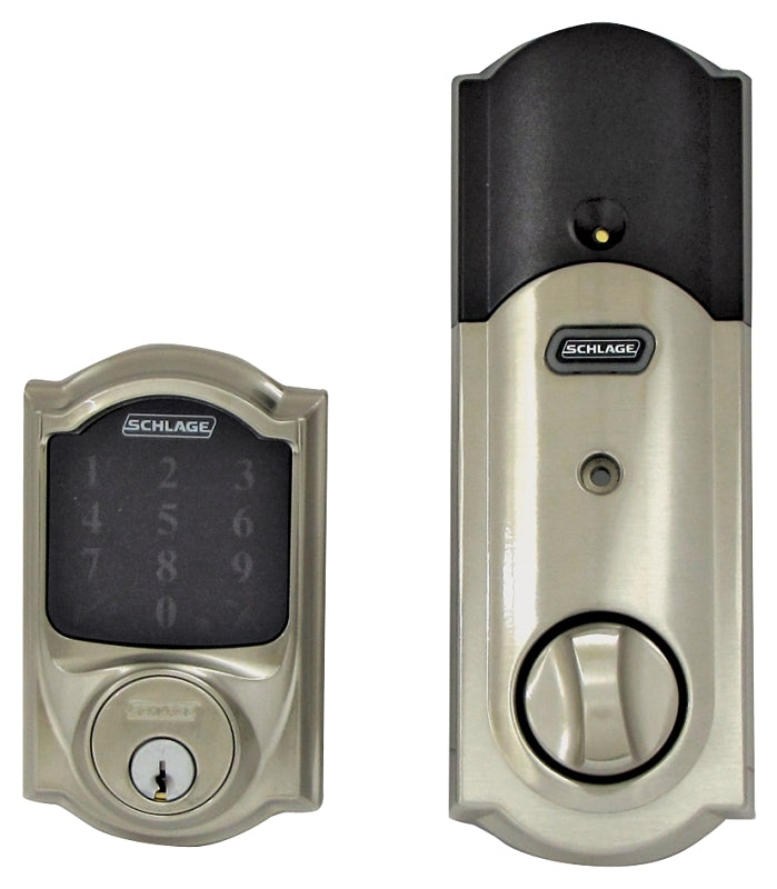 Schlage Connect Series BE469ZP V CAM 619 Electronic Deadbolt, Satin Nickel, Residential, 1 Grade, Metal, Keypad Included