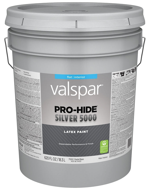 Valspar Pro-Hide Silver 5000 7100 028.0071002.008 Latex Paint, Water Base, Flat, Pastel Base, 5 gal
