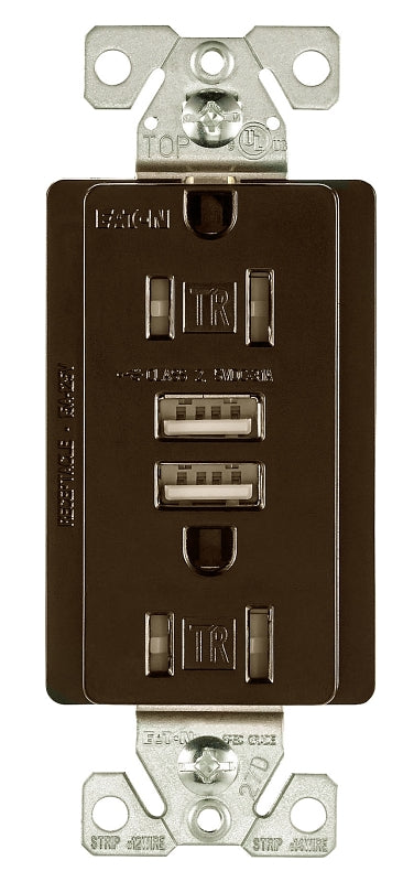Arrow Hart TR7755RB-K-L Combination USB Receptacle, 2 -Pole, 3.1 A USB, 15 A Receptacle, 2 -USB Port