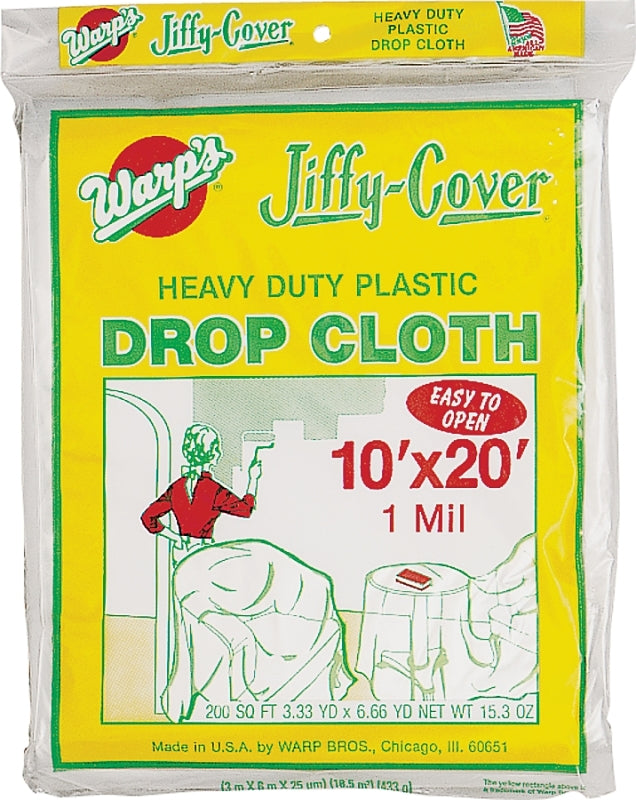 Warp's JC-1020 Drop Cloth, 20 ft L, 10 ft W, Plastic, Clear