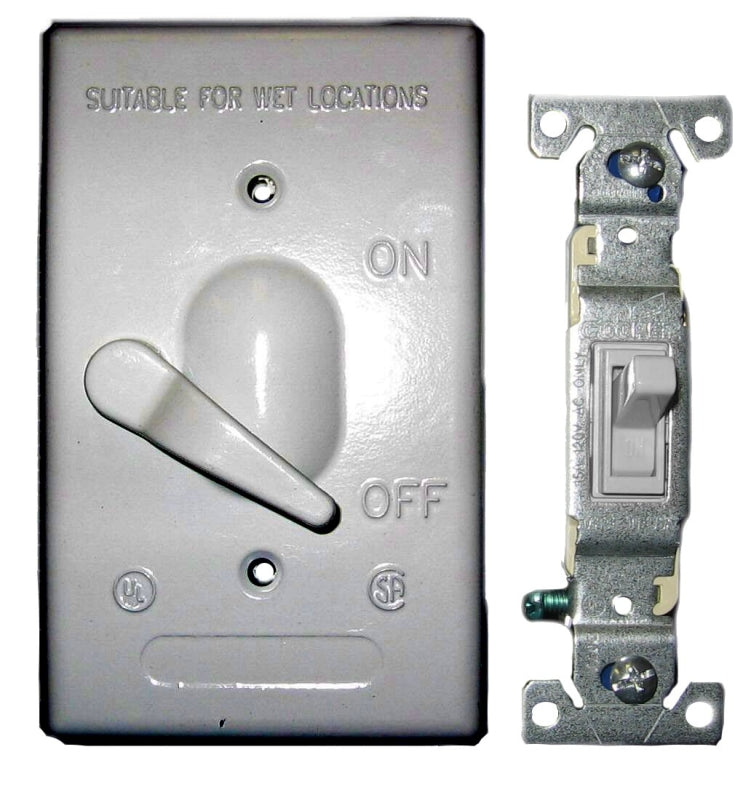 BWF 613-1 Toggle Switch Cover, 4-9/16 in L, 2-13/16 in W, Metal, Gray, Powder-Coated