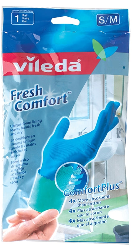 Vileda 105411 Cleaning Gloves, S, 10 in L, Latex, Blue