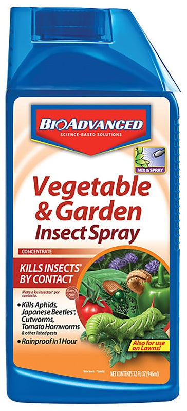 BioAdvanced 701521A Vegetable and Garden Insecticide, Liquid, Spray Application, 32 oz Bottle