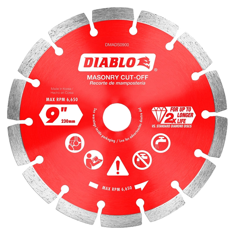 Diablo DMADS0900 Saw Blade, 9 in Dia, Segmented Rim, 1/PK