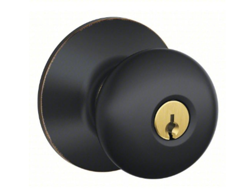 Schlage Plymouth Series F51A VPLY716 Entry Knob, Knob Handle, Aged Bronze, Metal, C Keyway, Residential, 2 Grade