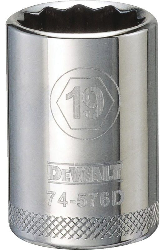 DeWALT DWMT74576OSP Drive Socket, 19 mm Socket, 1/2 in Drive, 12-Point, Steel, Polished Chrome Vanadium