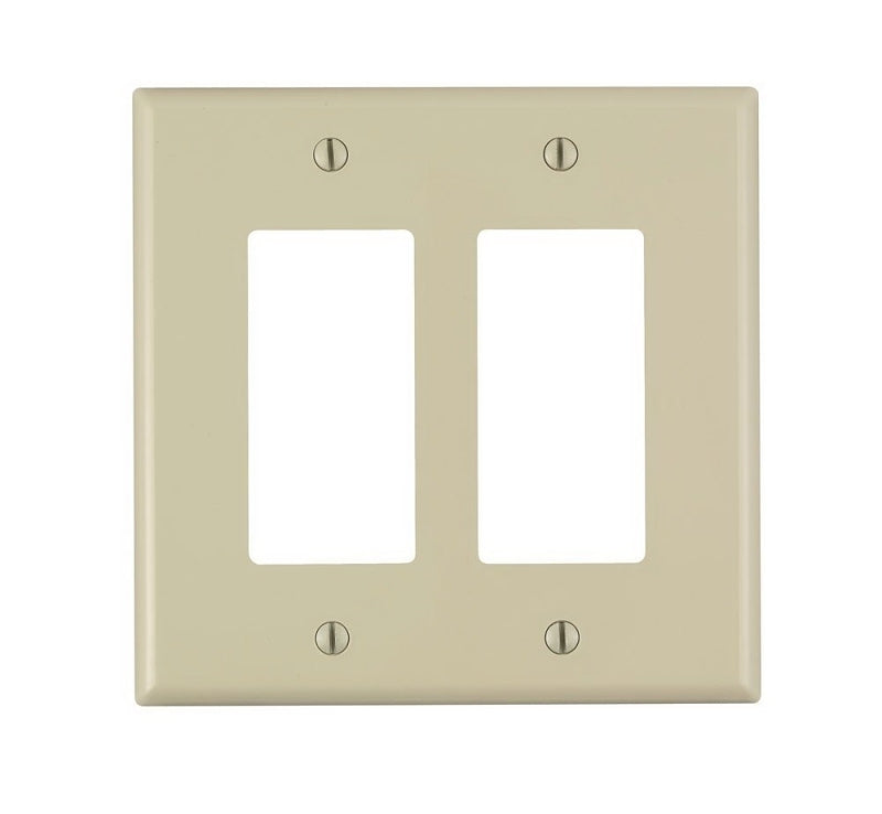 Leviton PJ262-I Wallplate, 4.88 in L, 4.94 in W, 2-Gang, Nylon, Ivory