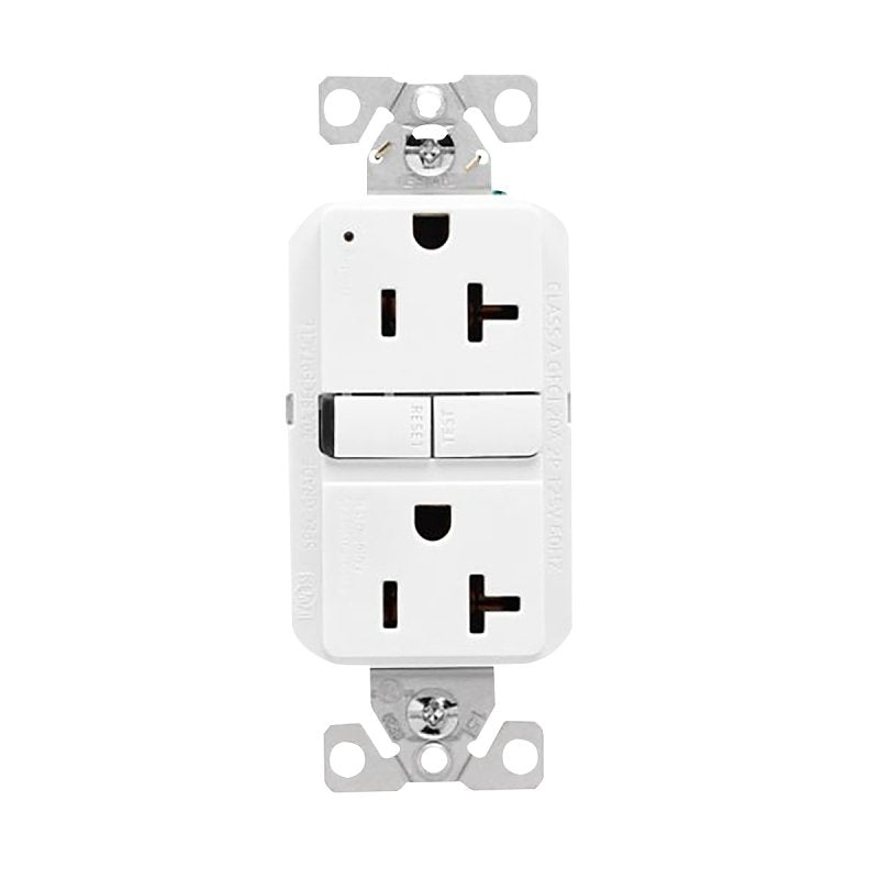 Eaton GF20W GFCI Receptacle, 125 V, 20 A, NEMA: NEMA 5-20R, Back, Side Wiring, White