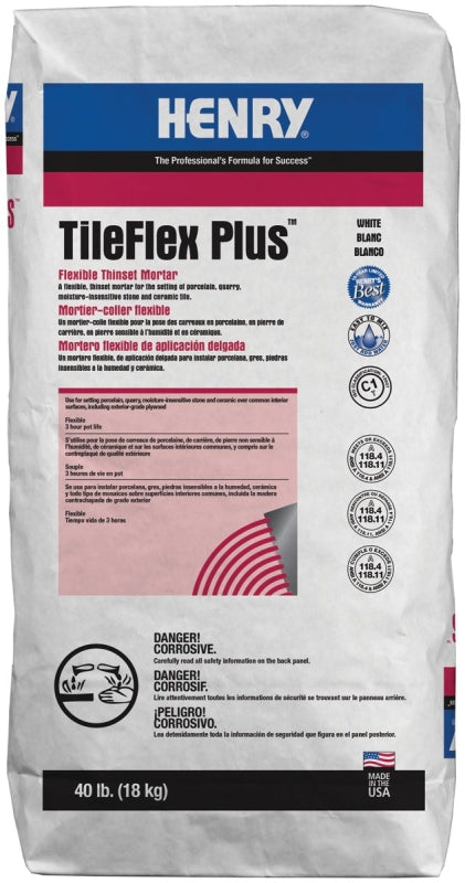Henry 527 TileFlex Plus Series 13081 Thin-Set Mortar, White, Powder, 40 lb, Bag
