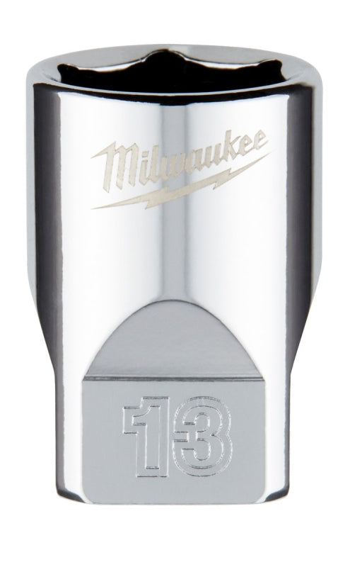 Milwaukee 45-34-9039 Socket, 13 mm Socket, 1/4 in Drive, 6-Point, Chrome Vanadium Steel, Chrome