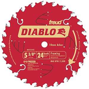 Diablo D0524X Circular Saw Blade, 5-3/8 in Dia, 0.393 in Arbor, 24-Teeth, Carbide Cutting Edge