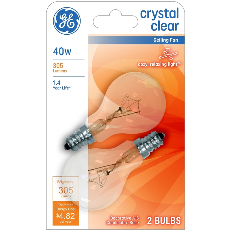 GE 71393 Ceiling Fan Bulb, 40 W, A15 Lamp, E12 Candelabra Lamp Base, 305 Lumens, 2500 K Color Temp