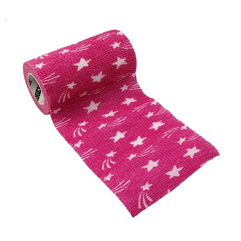Ideal SyrFlex TA3400HPINP-4PK Stars Cohesive Bandage, 5 yd L, 4 in W, Rubber Latex Bandage, Pink