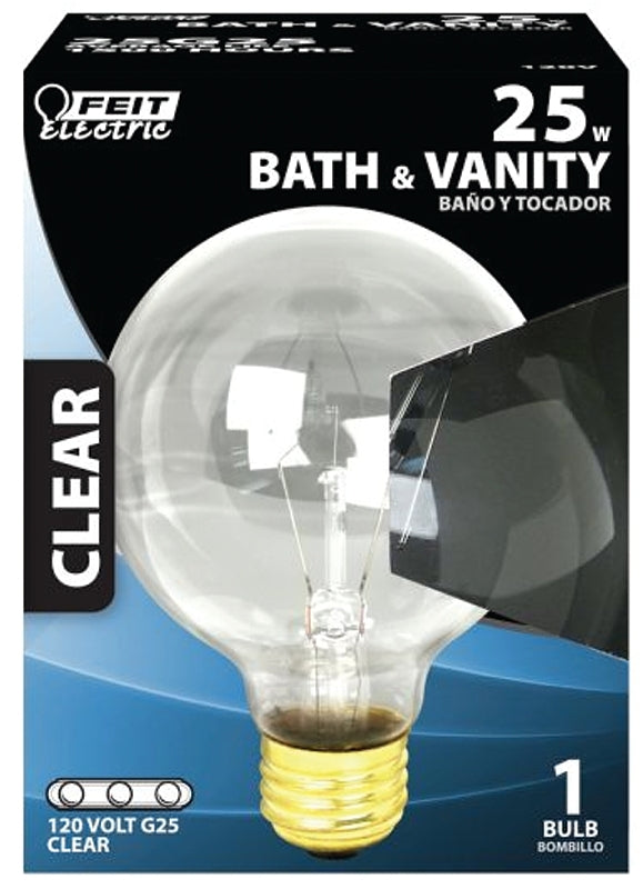 Feit Electric 25G25/RP Incandescent Lamp, 25 W, G25 Lamp, Medium E26 Lamp Base, 1500 hr Average Life