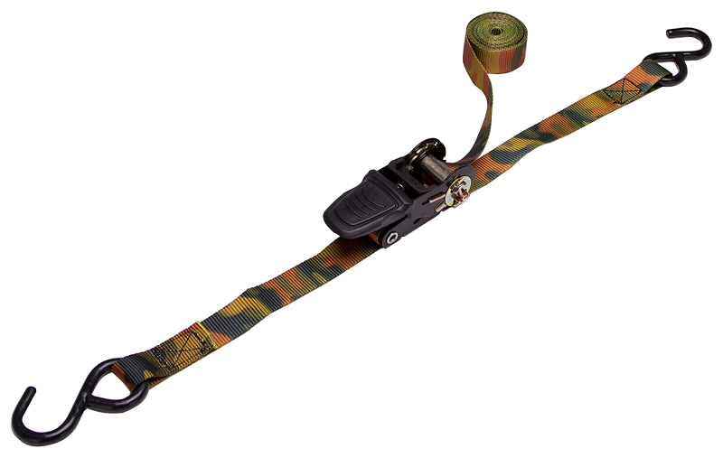 ProSource FH64052-CAMO Tie-Down, 4-Pk, 1 in W, 10 ft L, Polyester Webbing, Metal Ratchet, Camouflage, 400 lb
