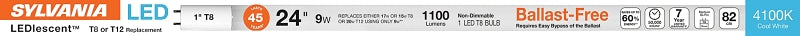 Sylvania 40486 LED Bulb, Linear, T8 Lamp, Frosted, 4100 K Color Temp