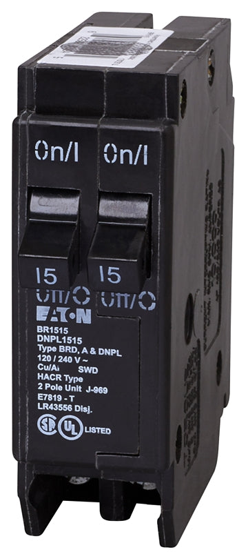Eaton DNPL1515 Circuit Breaker, Duplex, Type DNPL, 15 A, 2-Pole, 120 VAC, Long Time, Instantaneous, Independent Trip
