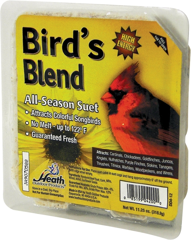 Heath DD4-12 Suet Cake, All-Season, High-Energy, Bird's Blend, 11.25 oz