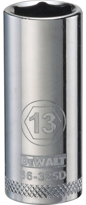 DeWALT DWMT86325OSP Drive Socket, 13 mm Socket, 3/8 in Drive, 6-Point, Vanadium Steel, Polished Chrome