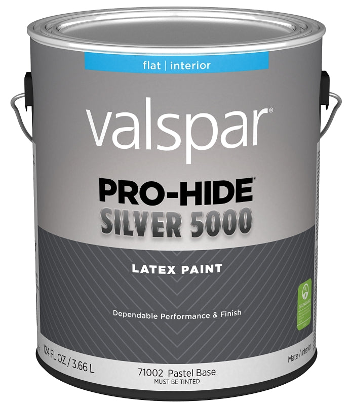 Valspar Pro-Hide Silver 5000 7100 028.0071002.007 Latex Paint, Water Base, Flat, Pastel Base, 1 gal