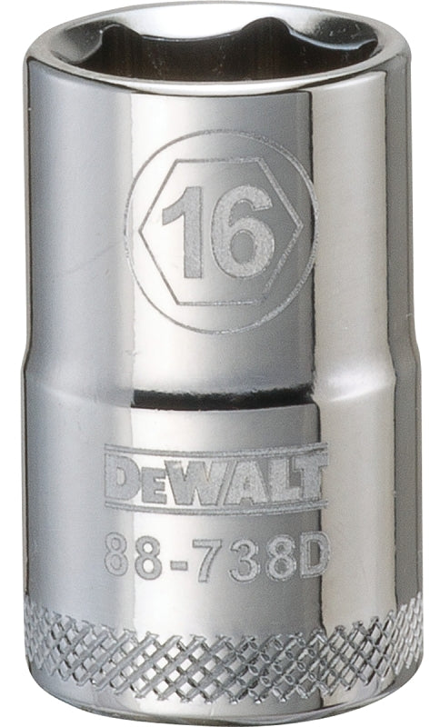 DeWALT DWMT88738OSP Drive Socket, 16 mm Socket, 1/2 in Drive, 6-Point, Vanadium Steel, Polished Chrome