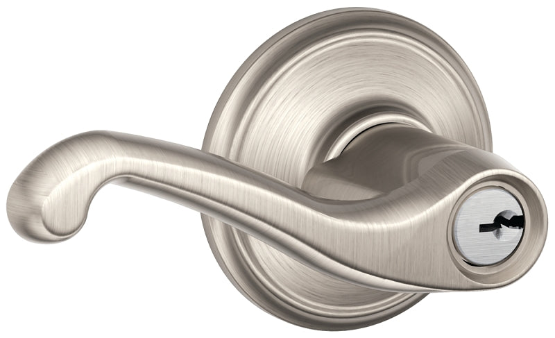 Schlage F Series F51AFLA619 Entry Lever, Mechanical Lock, Satin Nickel, Metal, Residential, 2 Grade