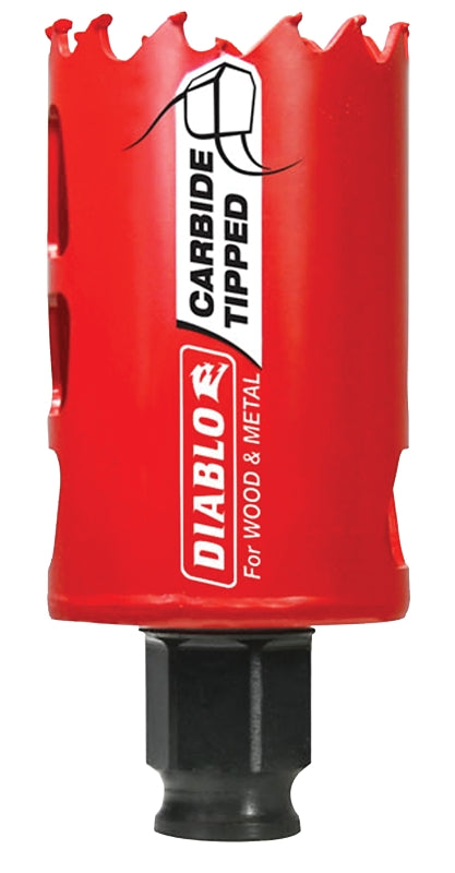 Diablo DHS1625CT GP Hole Saw, 1-5/8 in Dia, 2-3/8 in D Cutting, 3/8 in Arbor, Carbide Cutting Edge