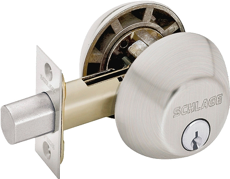Schlage B62N619 Deadbolt, 1 Grade, SC1 Key, Metal, Satin Nickel, 2-3/8, 2-3/4 in Backset, C Keyway