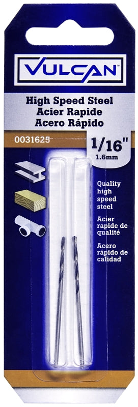 Vulcan Jobber Drill Bit, 1/16 in Dia, 1-7/8 in OAL, Straight Shank