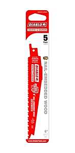 Diablo DS0612BW5C Reciprocating Saw Blade, 1 in W, 6 in L, 6/12 TPI, Bi-Metal Cutting Edge