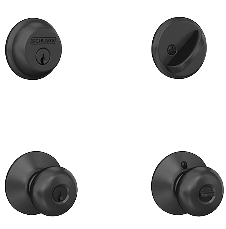 Schlage FB50 V PLY 622 Combination Lockset, Mechanical Lock, Knob Handle, Round Design, Matte Black, 1 Grade, Metal