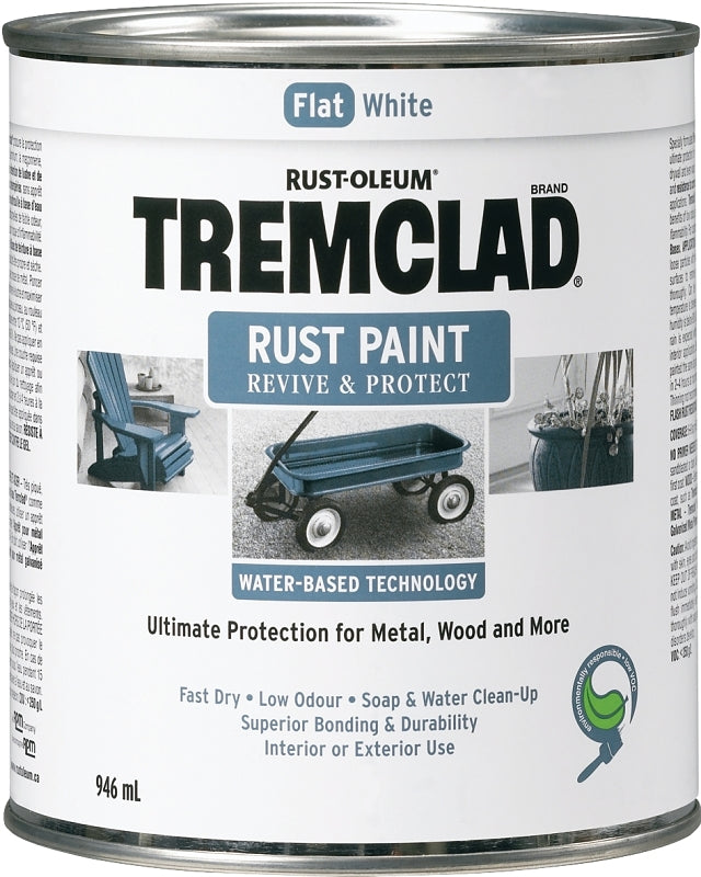 Tremclad 26061WB504 Rust Preventative Paint, Water, Flat, White, 946 mL, Can