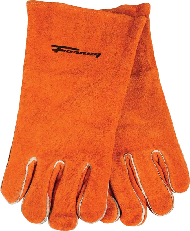ForneyHide 53432 Welding Gloves, Men's, XL, Gauntlet Cuff, Leather Palm, Brown, Wing Thumb, Leather Back