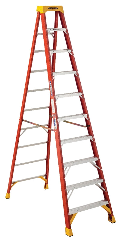 Werner 6210 Step Ladder, 10 ft H, Type IA Duty Rating, Fiberglass, 300 lb, 9-Step, 14 ft Max Reach