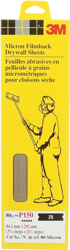 3M 80-MICRON Drywall Sheet, 11-1/2 in L, 3-5/16 in W, 180 Grit, Fine