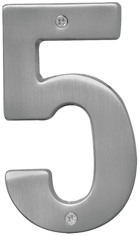 Hy-Ko Prestige Series BR-51SN/5 House Number, Character: 5, 5 in H Character, Nickel Character, Brass