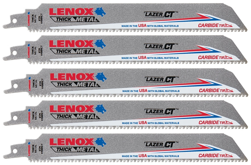 Lenox 2014225 Reciprocating Saw Blade, 1 in W, 9 in L, 8 TPI, Carbide Cutting Edge